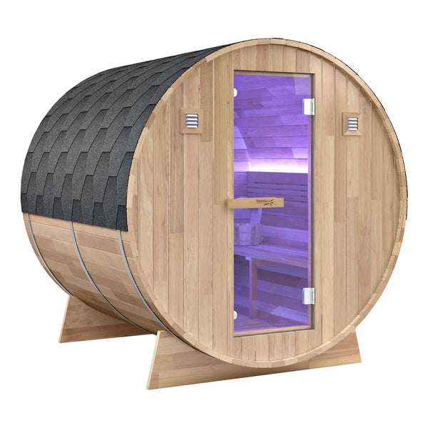variant-without porch, SaunaSpa 4-6 Person Outdoor Barrel Sauna in white cedar