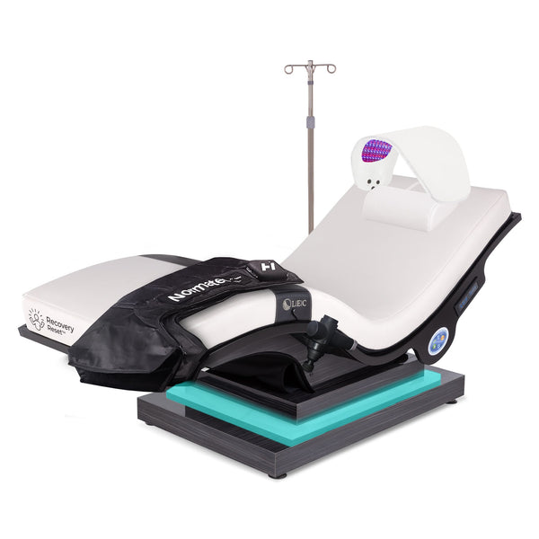 Living Earth Crafts Recovery Reset Lounger with Normatec boots and Celluma light therapy