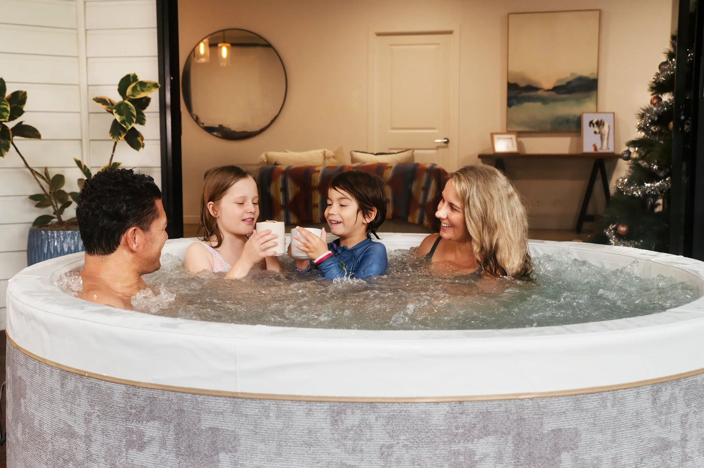 MSpa Cocoon hot tub family in use