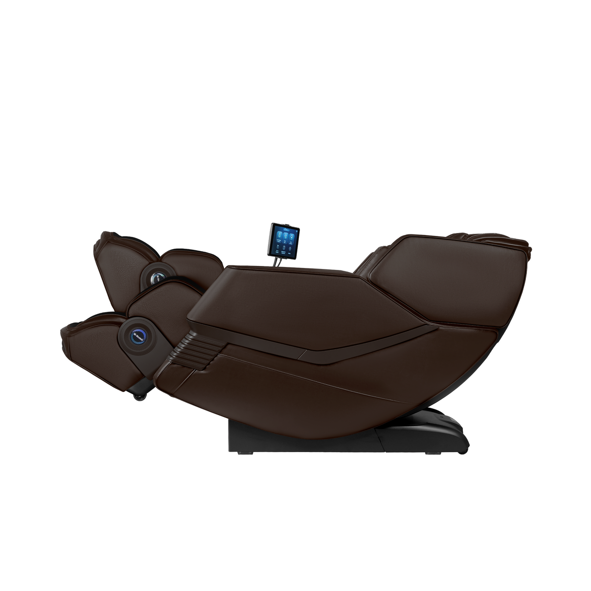 Aront Sentio Pro Massage Chair in Coffee, reclined, side view