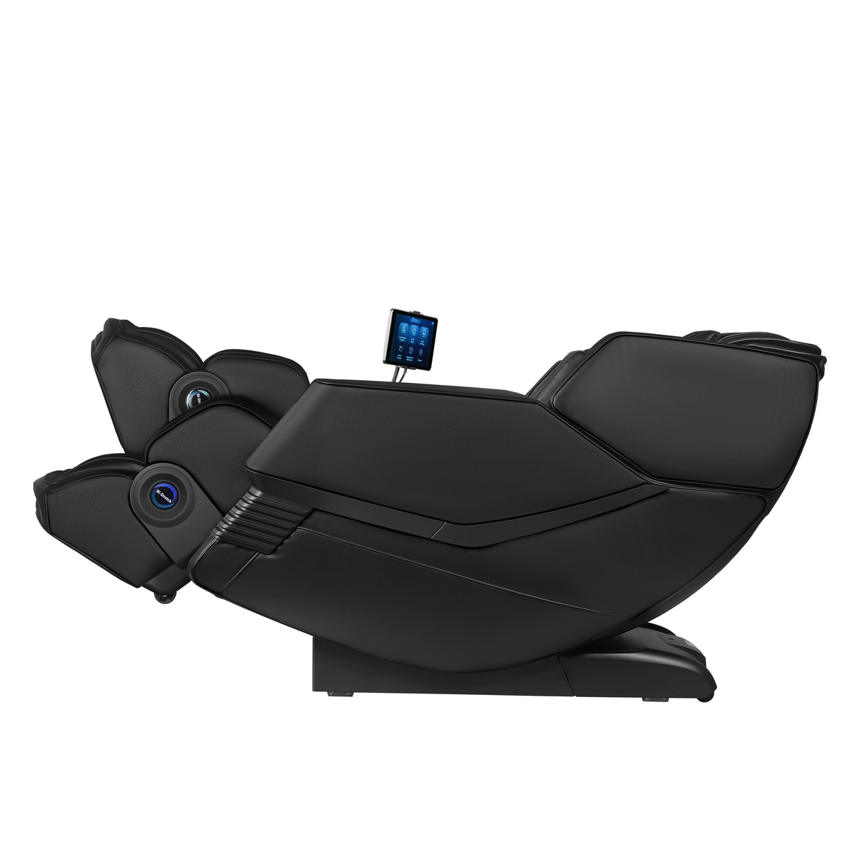 Aront Sentio Pro Massage Chair in Black, reclined, side view