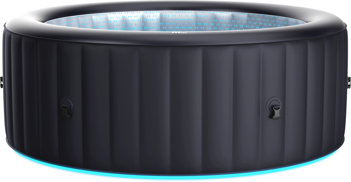 MSpa Aurora hot tub with LED lighting on white