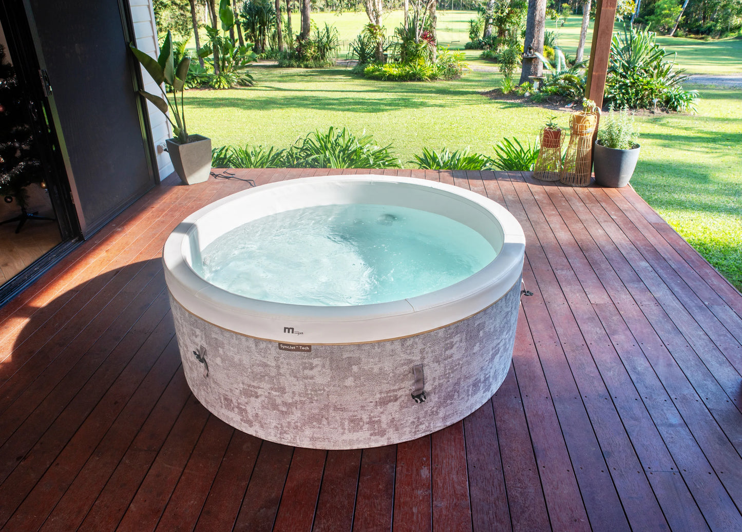 MSpa Cocoon hot tub backyard deck environment