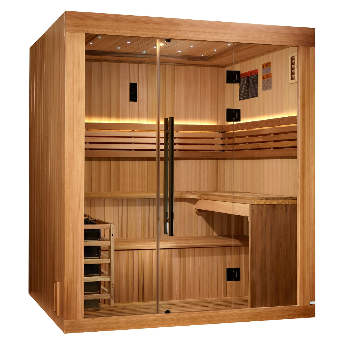 Golden Designs Osla 6-person traditional sauna, side profile in cedar