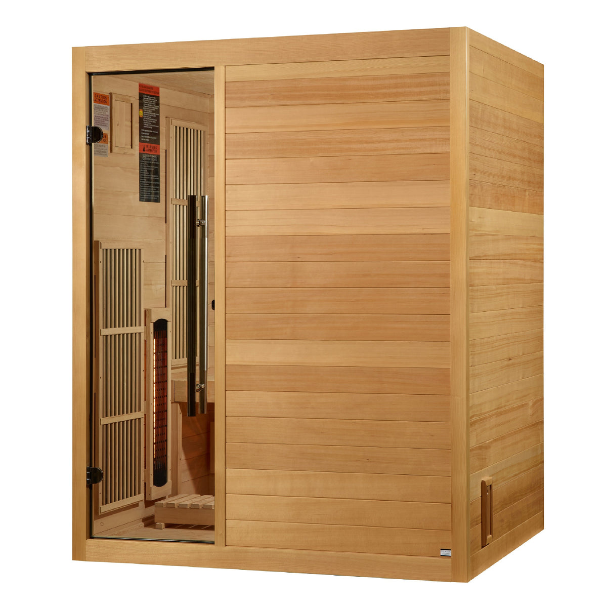 Golden Designs Soria hybrid sauna with benches removed for yoga and stretching use