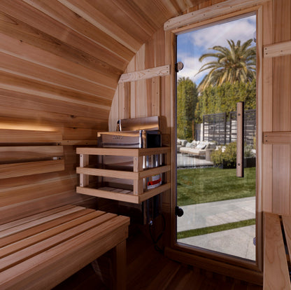 Golden Designs Zurich barrel sauna bronze privacy door