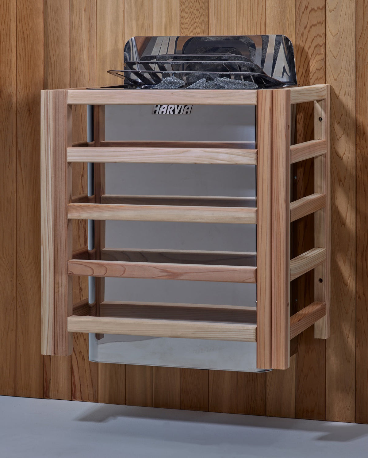 Harvia wall-mounted sauna stove installed