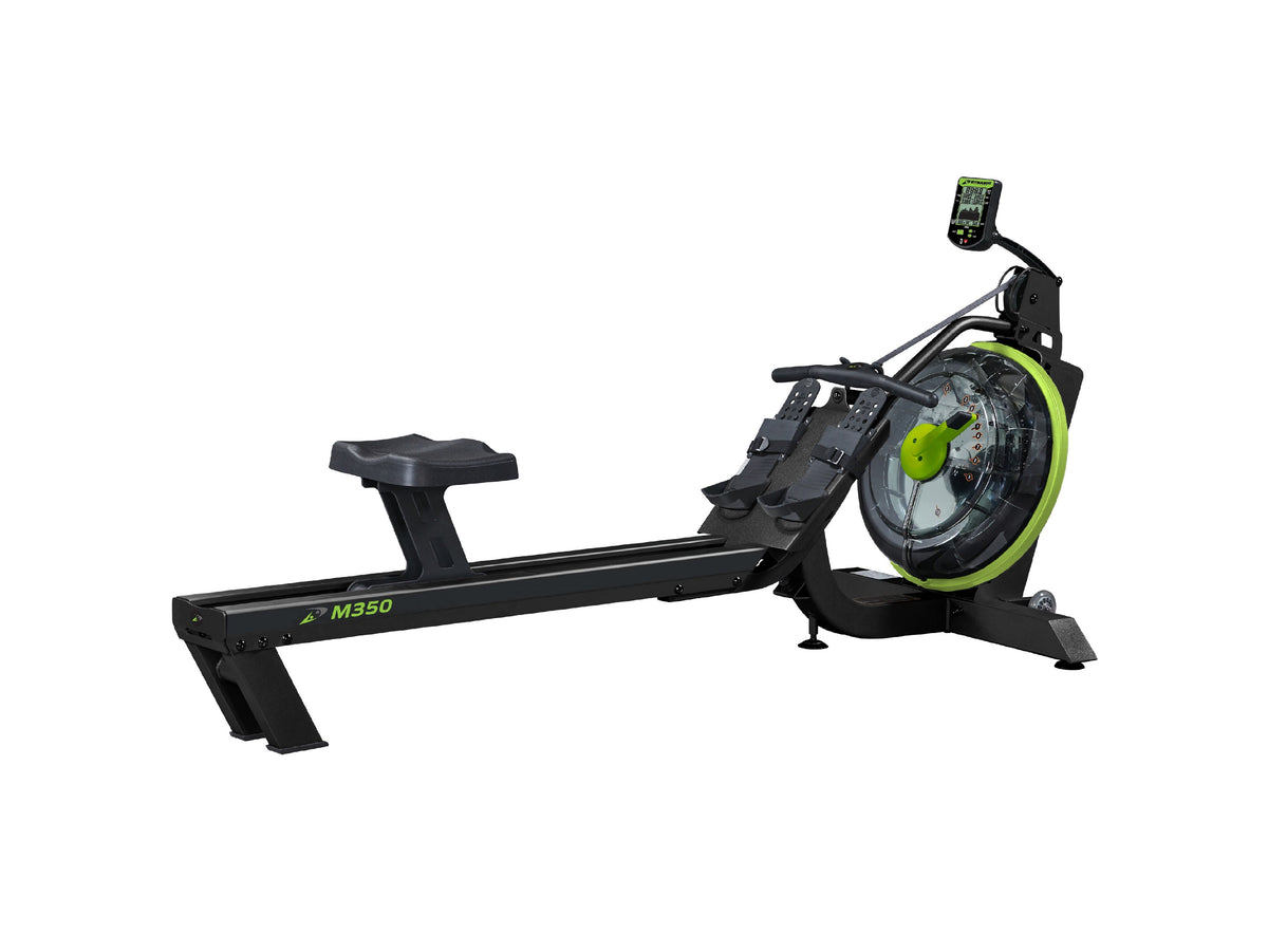 Dynamic Fluid M350 water rower, three-quarter view