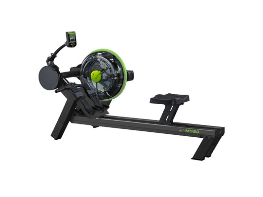 Dynamic Fluid M550 water rower, three-quarter view