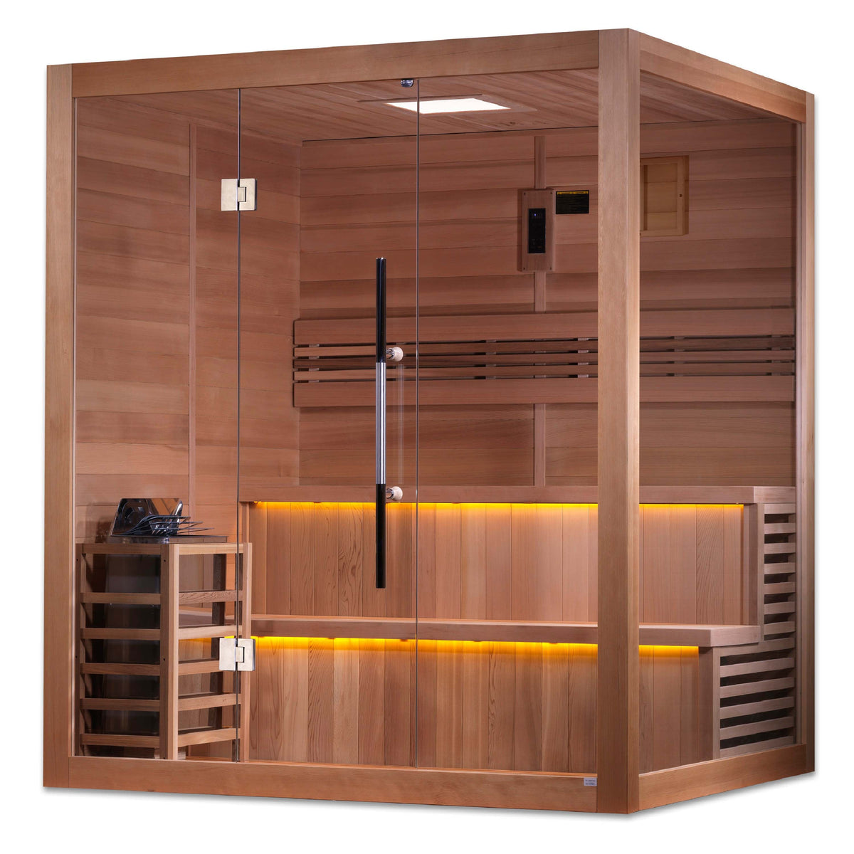 Golden Designs Kuusamo 6-person traditional sauna, right angle view