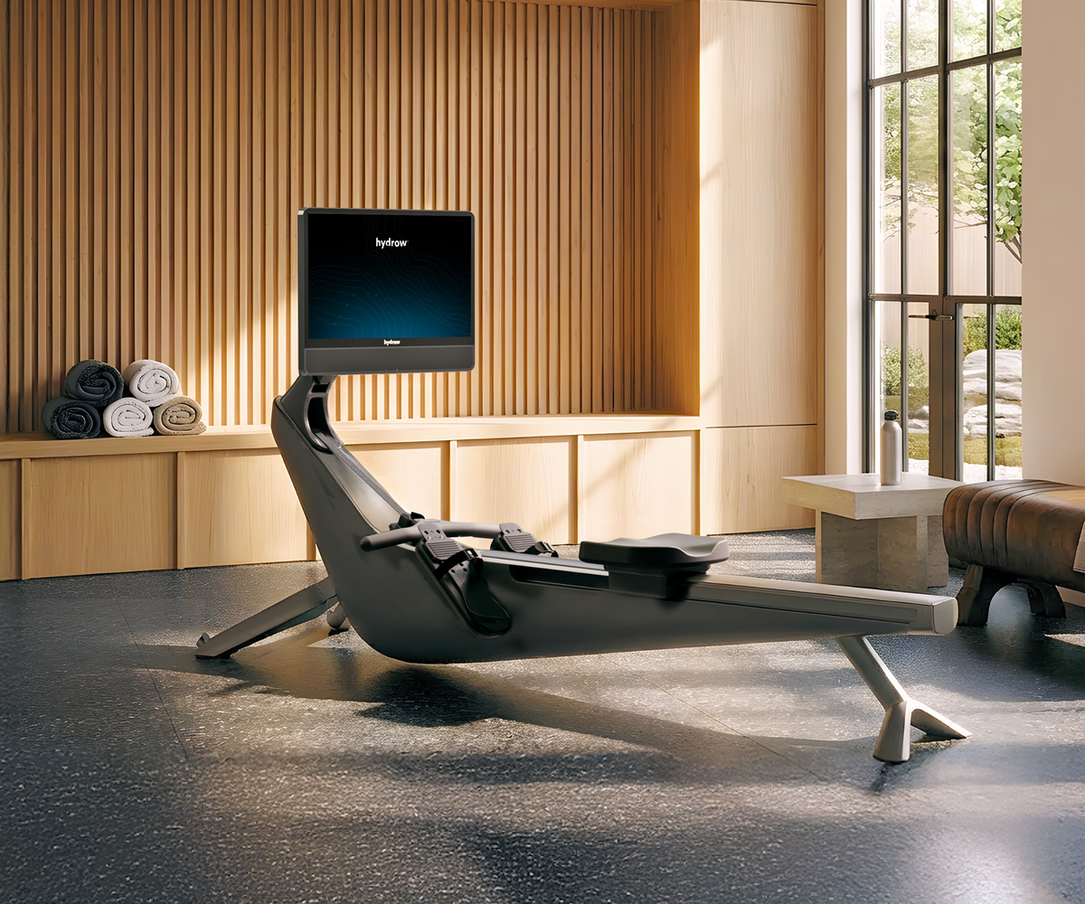 Hydrow Arc rowing machine in a home setting