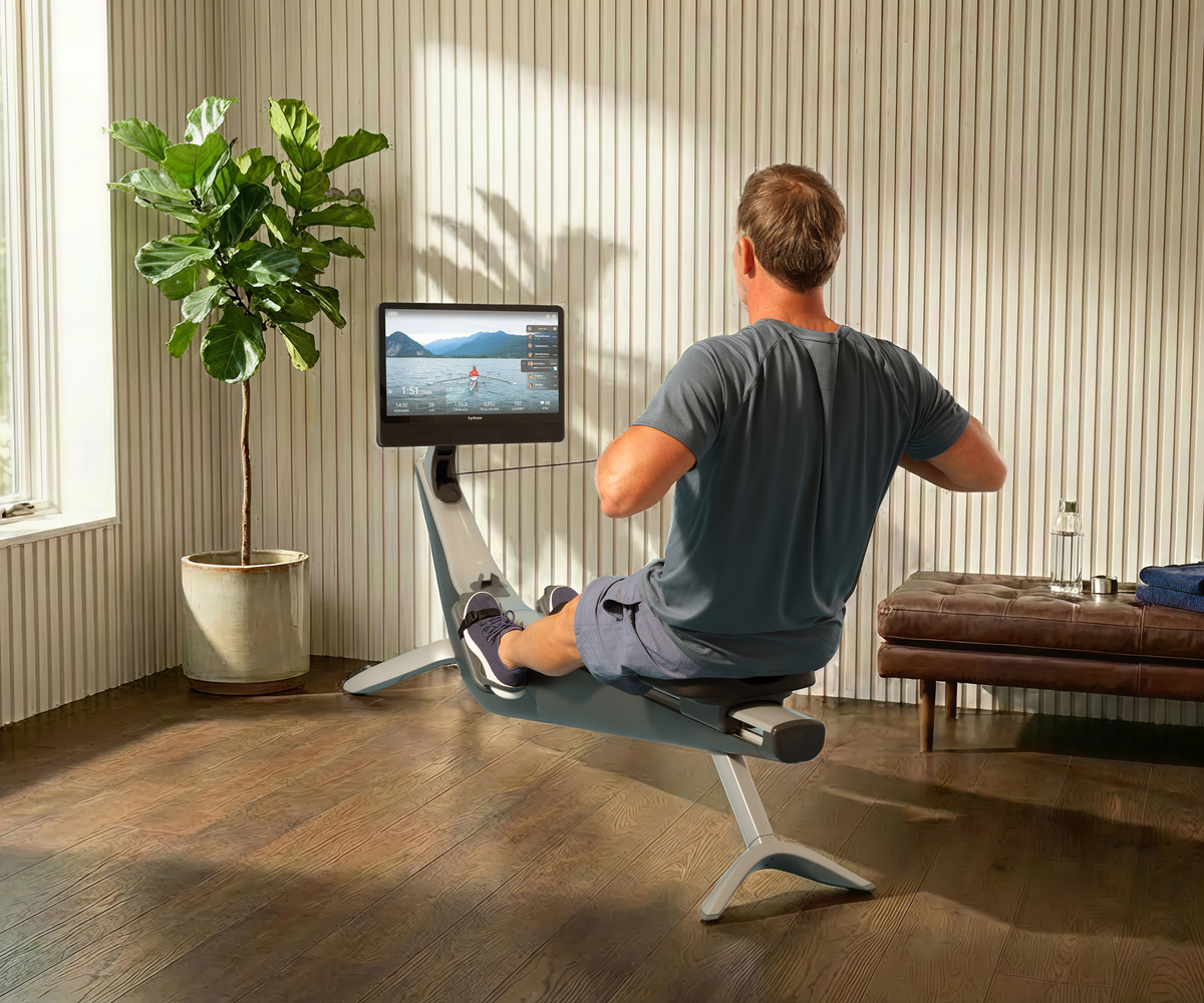 Hydrow Arc rowing machine in use