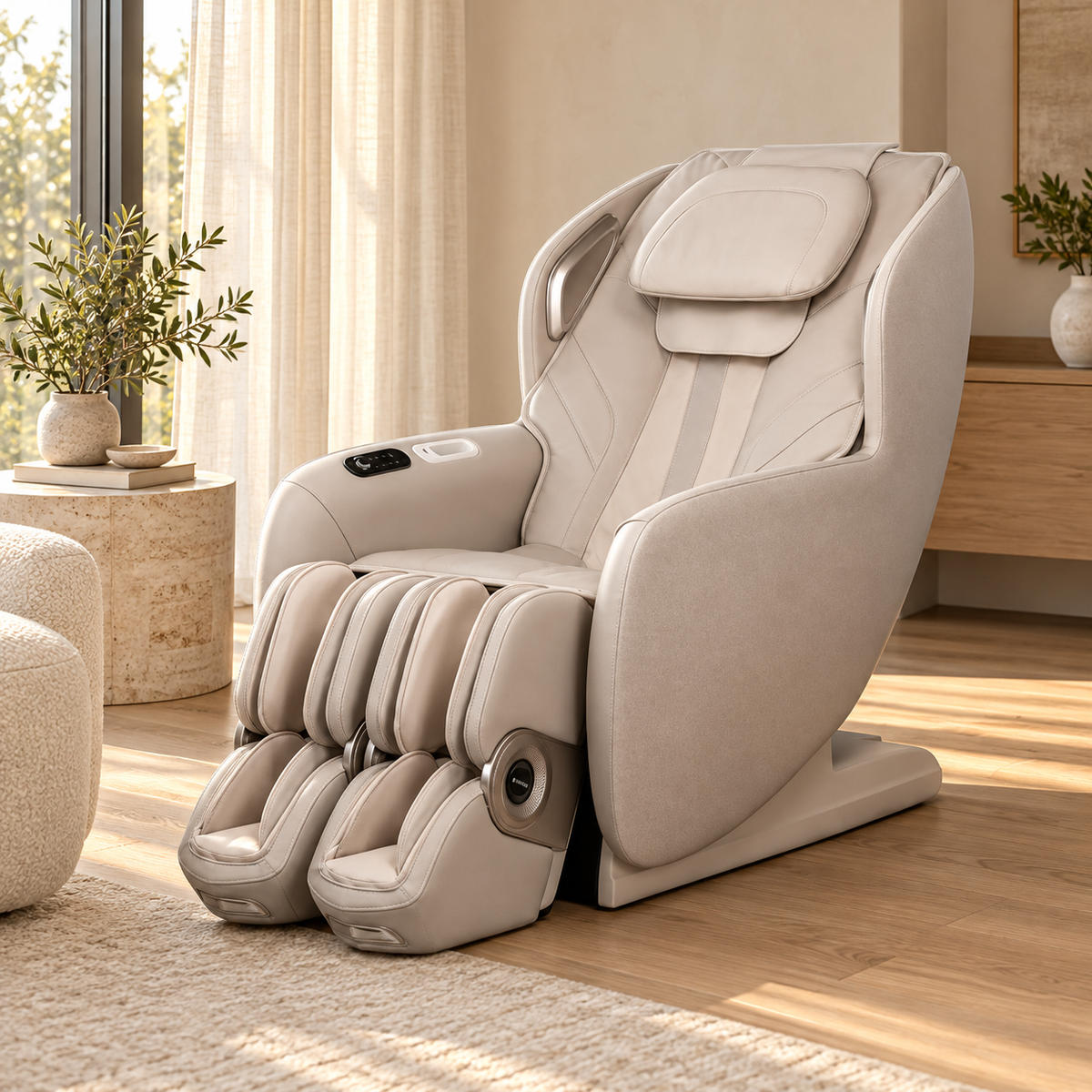 Aront Sentio Massage Chair in Beige, in a living room