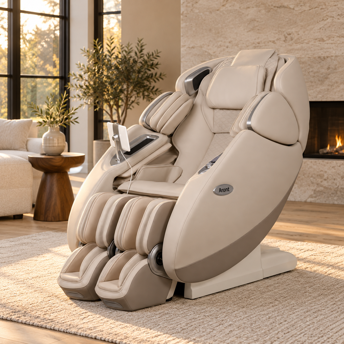 Aront Sentio Max Massage Chair in Beige, in a living room
