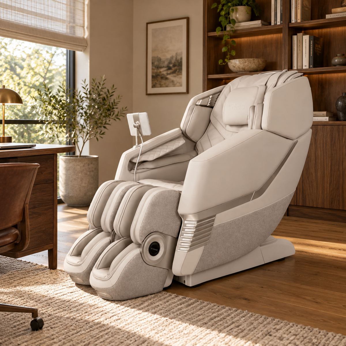Aront Sentio Pro Massage Chair in Beige, in a home office