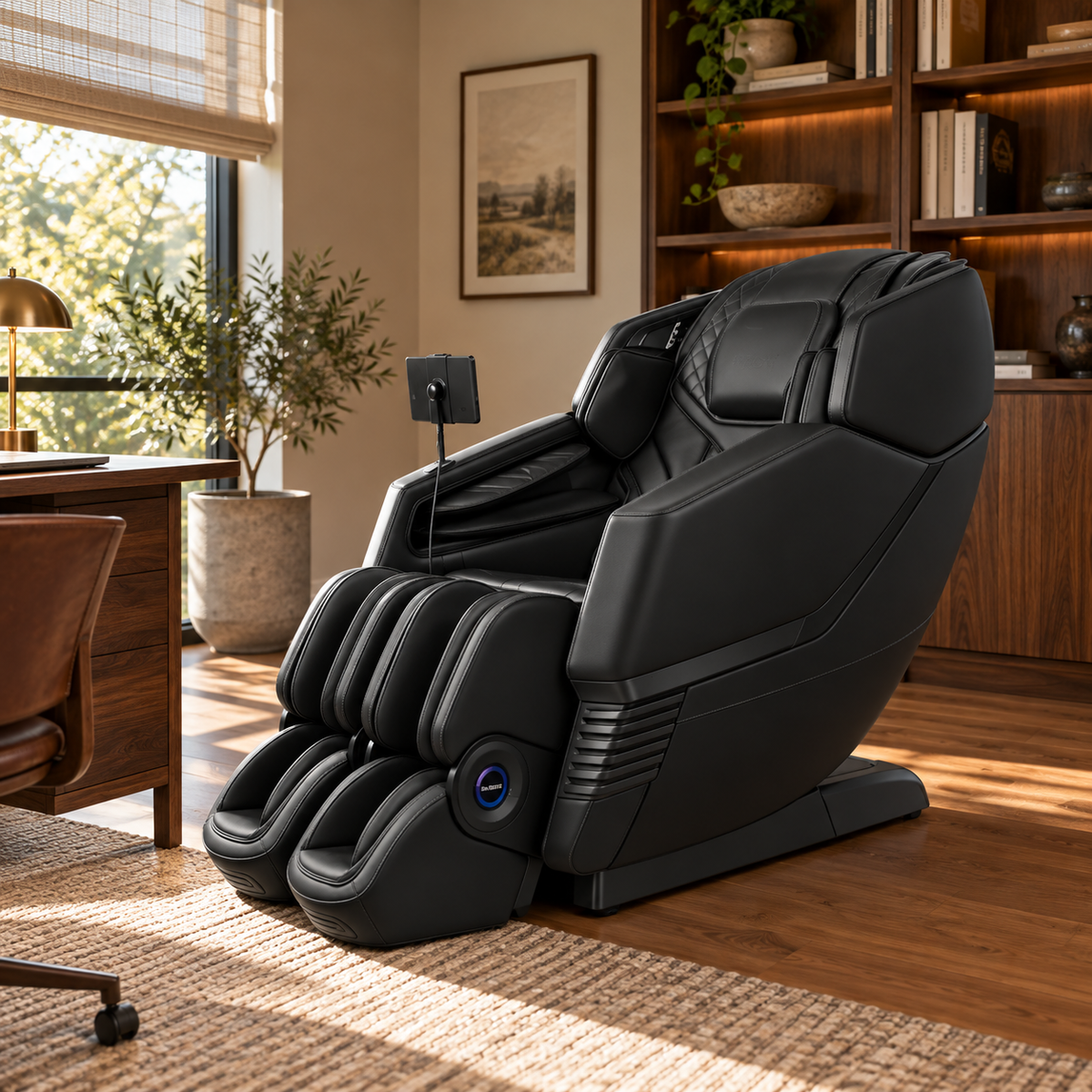 Aront Sentio Pro Massage Chair in Black, in a home office