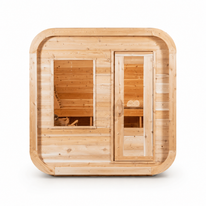 Canadian Timber Luna Sauna in Eastern White Cedar, front view on a white background
