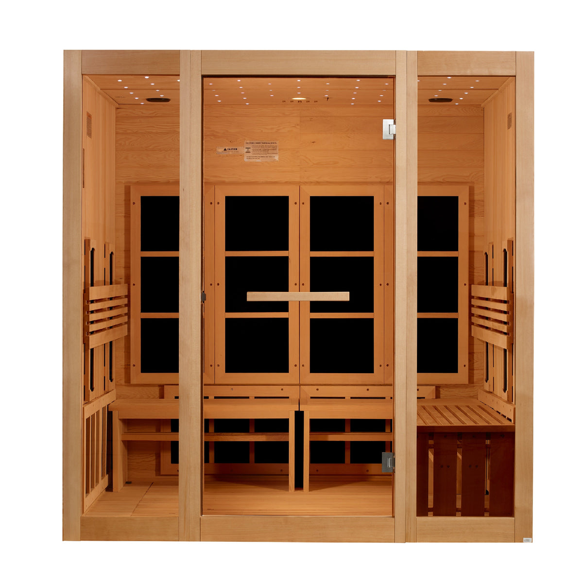 Golden Designs Catalonia 8-person infrared sauna, front elevation