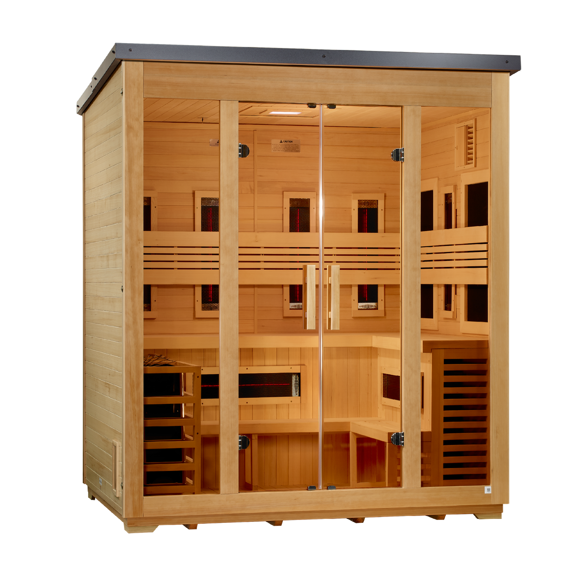 Golden Designs Gargellen hybrid outdoor sauna left angle