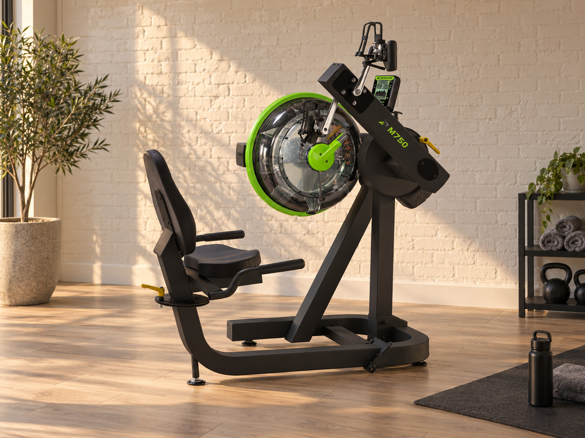 Dynamic Fluid M750 Cycle XT in a brick-wall home training studio
