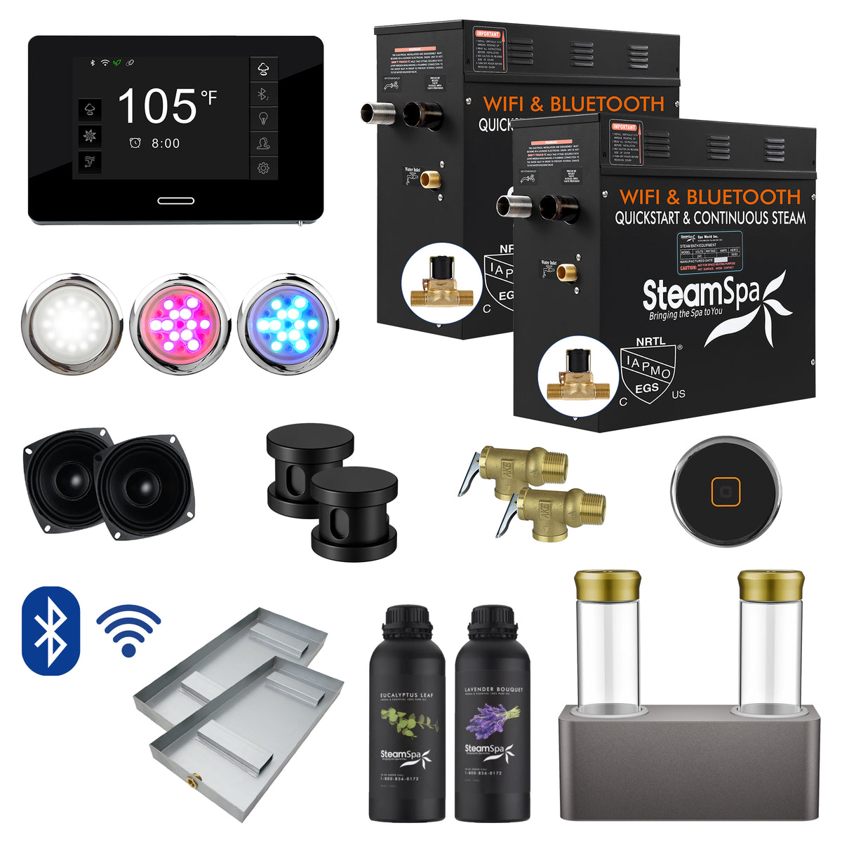 SteamSpa Black Series steam generator package with dual aroma pump, dual generator