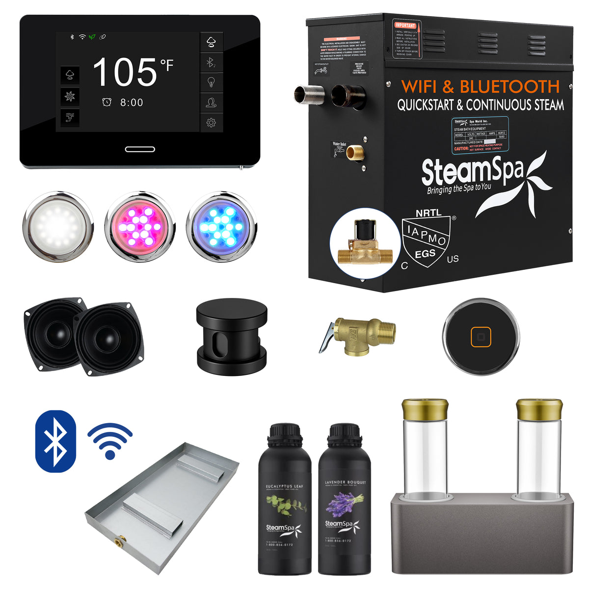 SteamSpa Black Series steam generator package with dual aroma pump, single generator