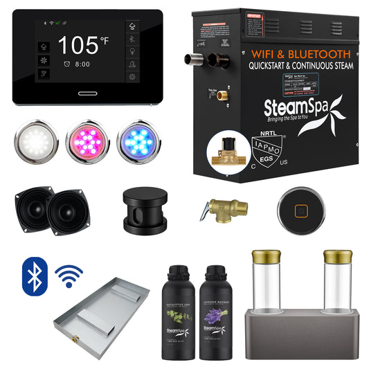 SteamSpa Black Series steam generator package with dual aroma pump, single generator