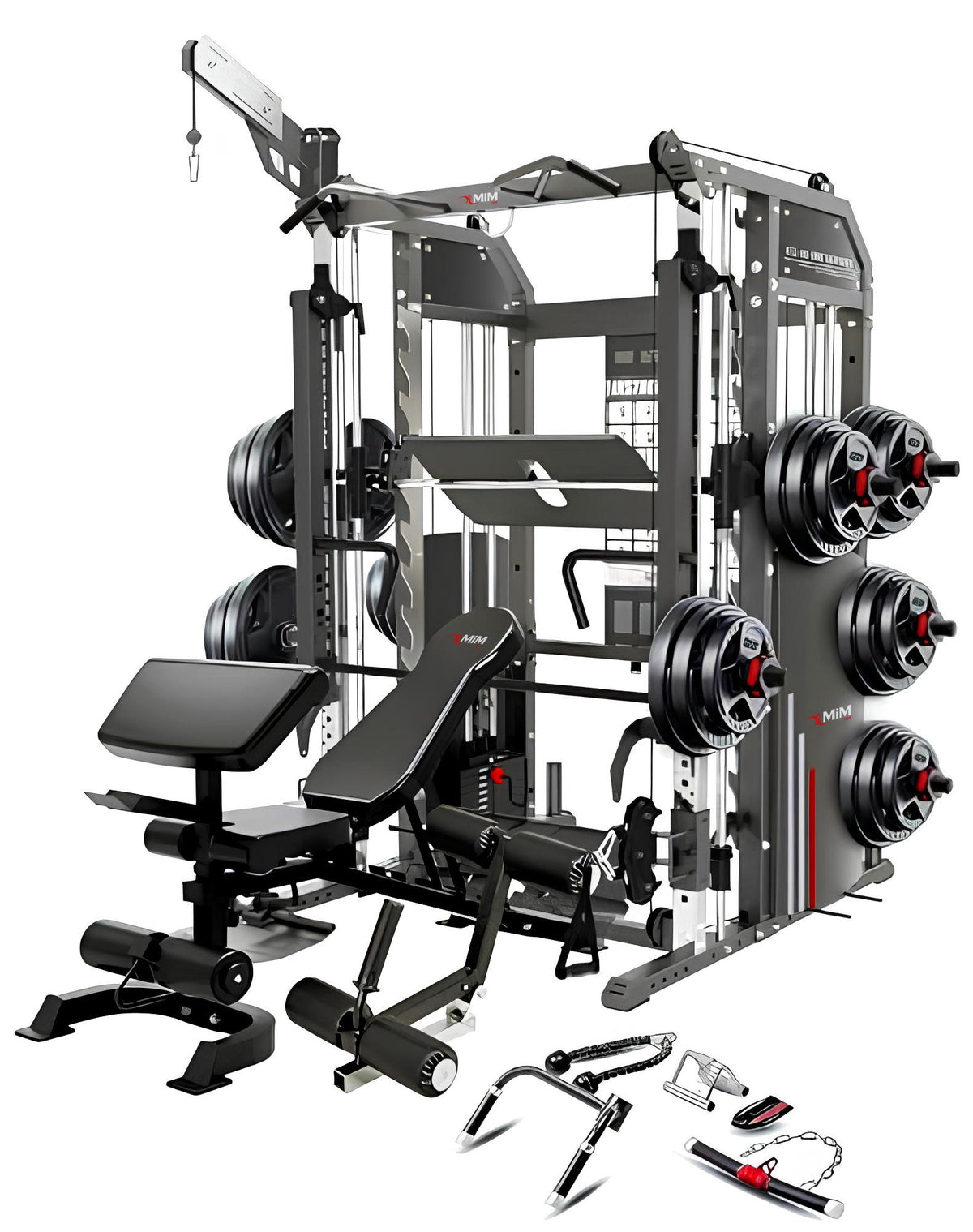 MiM USA Hercules Pro all-in-one home gym with bench and attachments