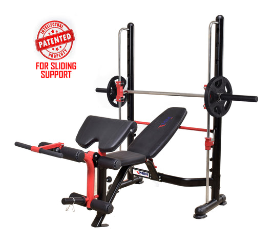MiM USA Olympic Weight Bench and Squat Rack with patented sliding support