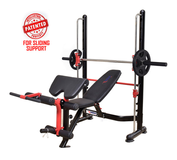 MiM USA Olympic Weight Bench and Squat Rack with patented sliding support