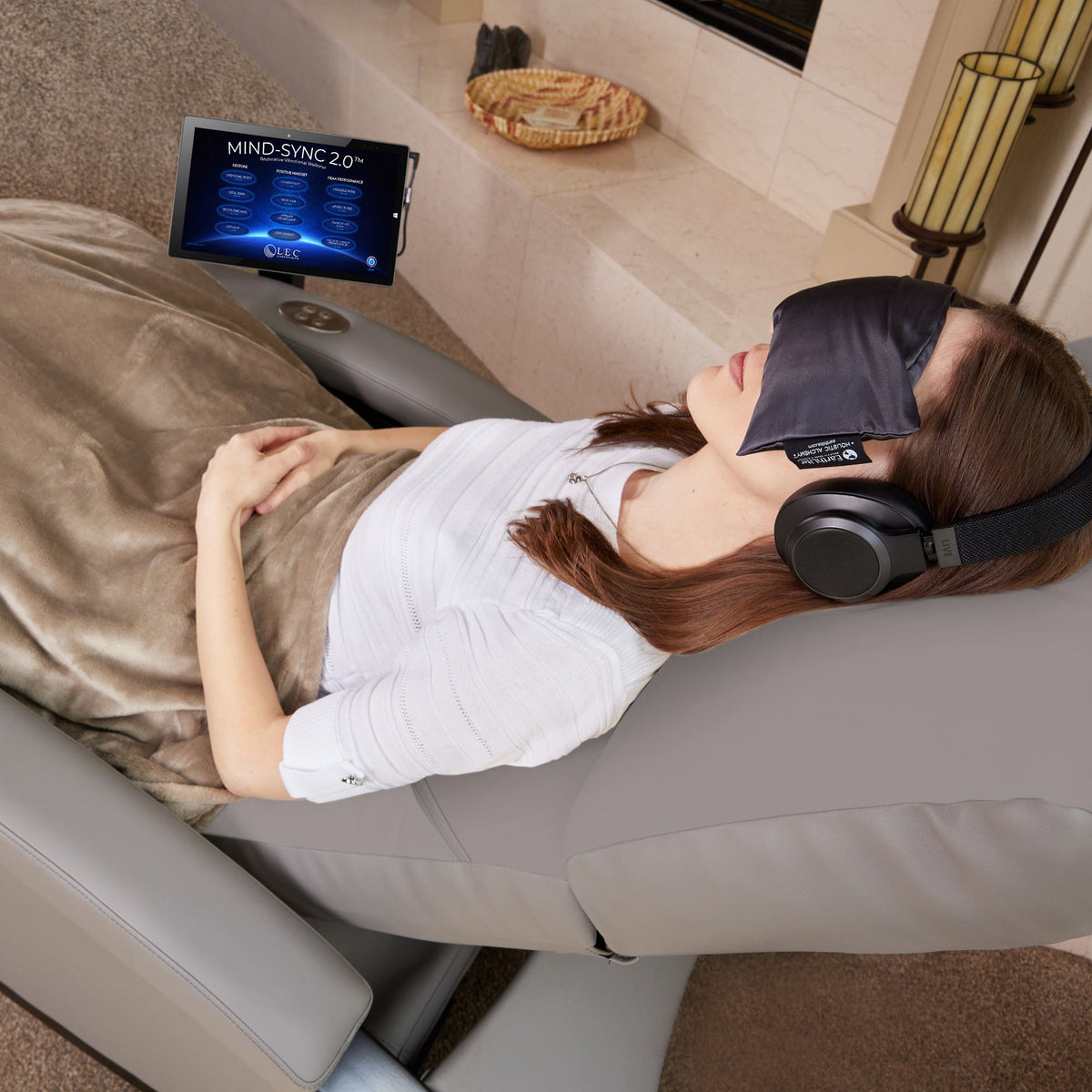 Mind-Sync 2.0 lounger in use with the touch screen in frame