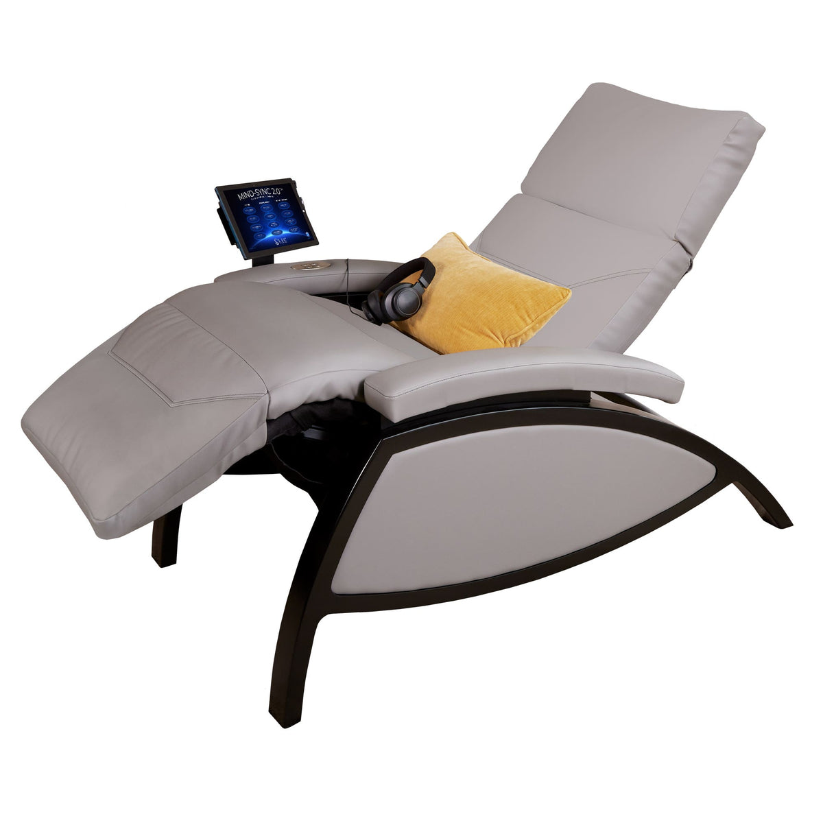 Mind-Sync 2.0 lounger reclined with pillow and headphones