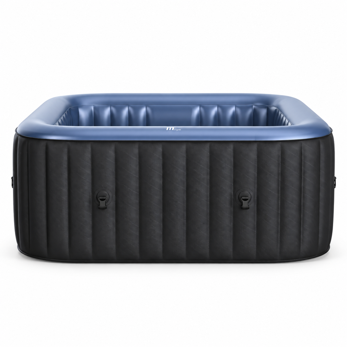 MSpa Tekapo 6-person inflatable hot tub, charcoal ribbed exterior with metallic blue interior, front view