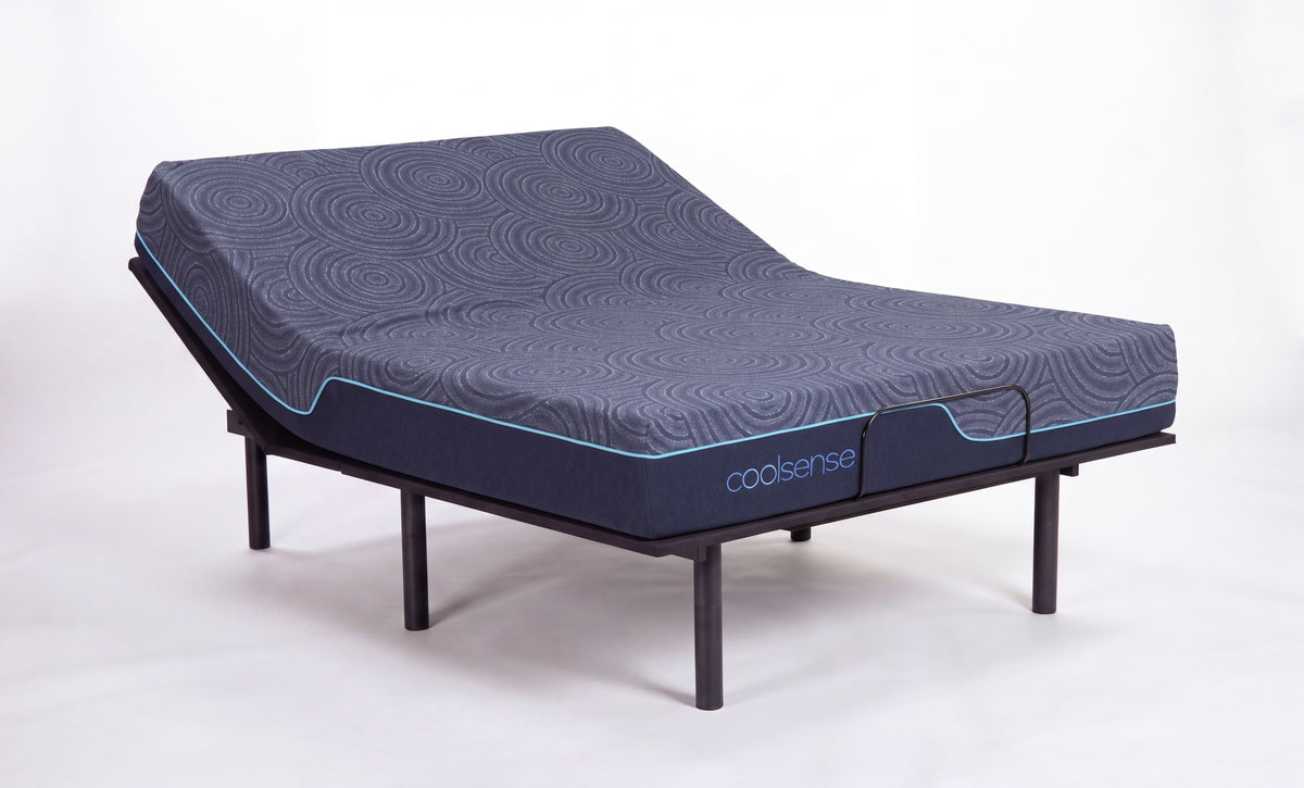 CoolSense® Refresh 10" Hybrid Mattress by DreamSense™ on a DreamSense™ Contour Adjustable Base, corner view