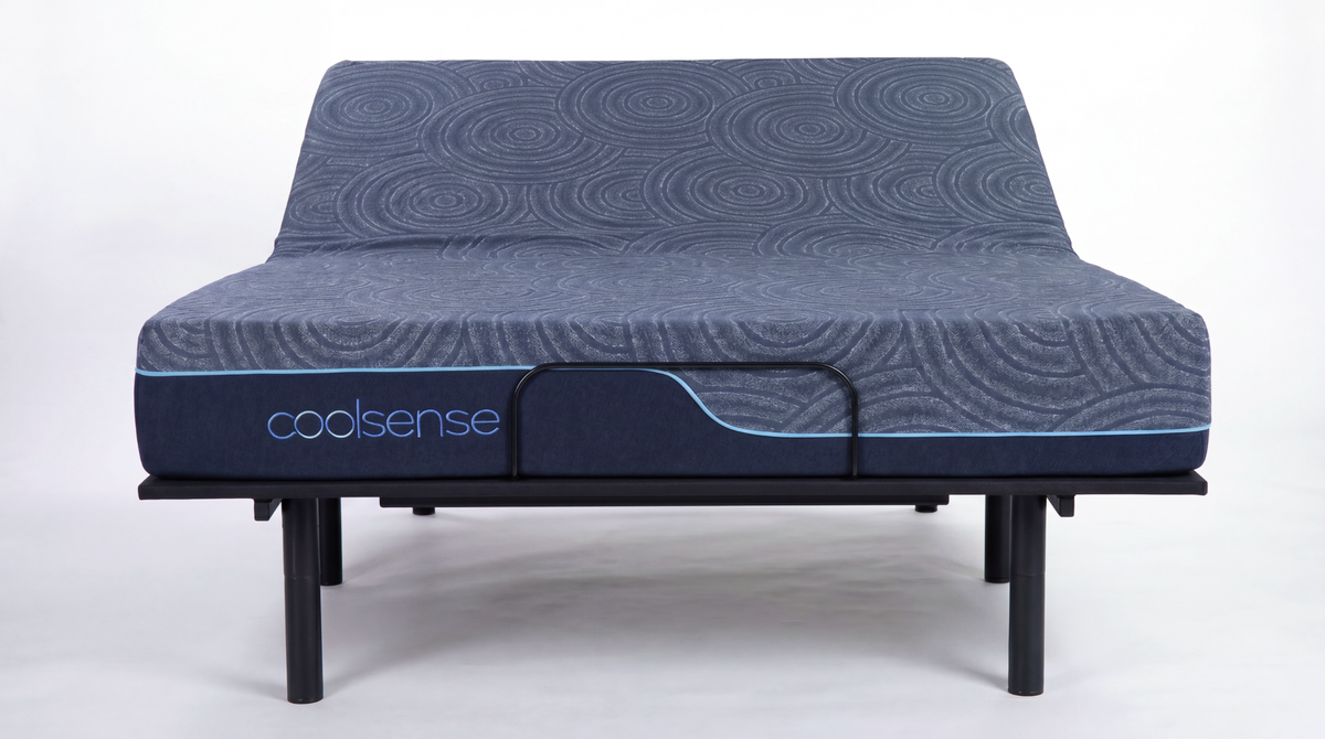 CoolSense® Refresh 10" Hybrid Mattress by DreamSense™ on a DreamSense™ Contour Adjustable Base, head raised
