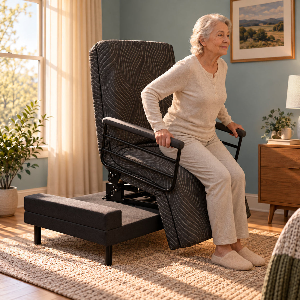 Independence® Adjustable Chair Bed by Customatic, rising with the sit-to-stand function