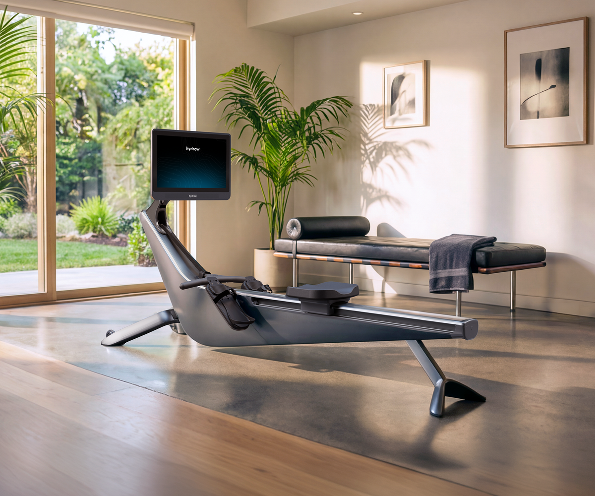 Hydrow Origin rowing machine in a home setting