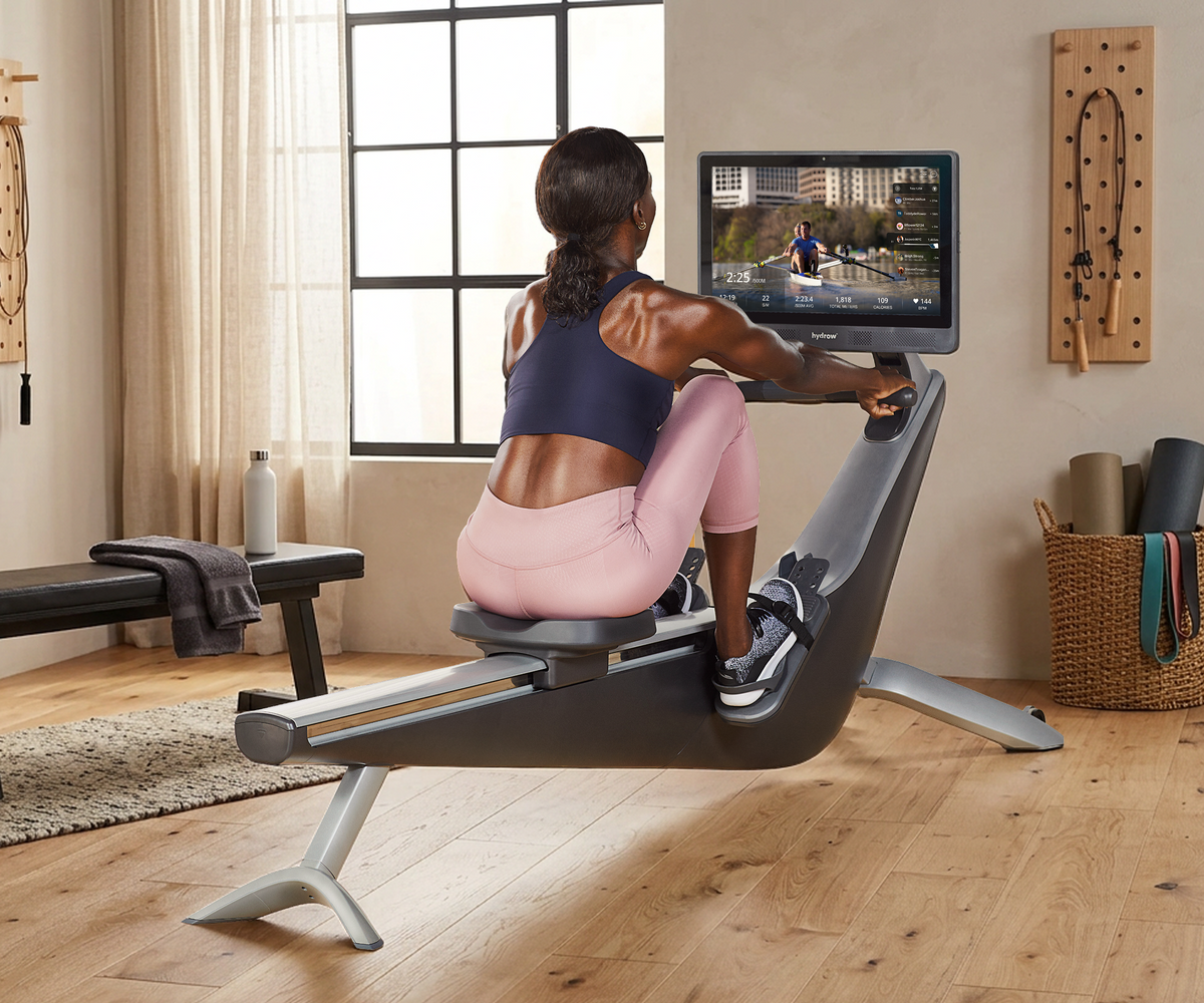 Hydrow Origin rowing machine in use