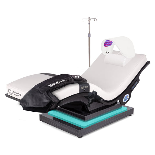 Living Earth Crafts Recovery Reset Lounger with Normatec boots and Celluma light therapy