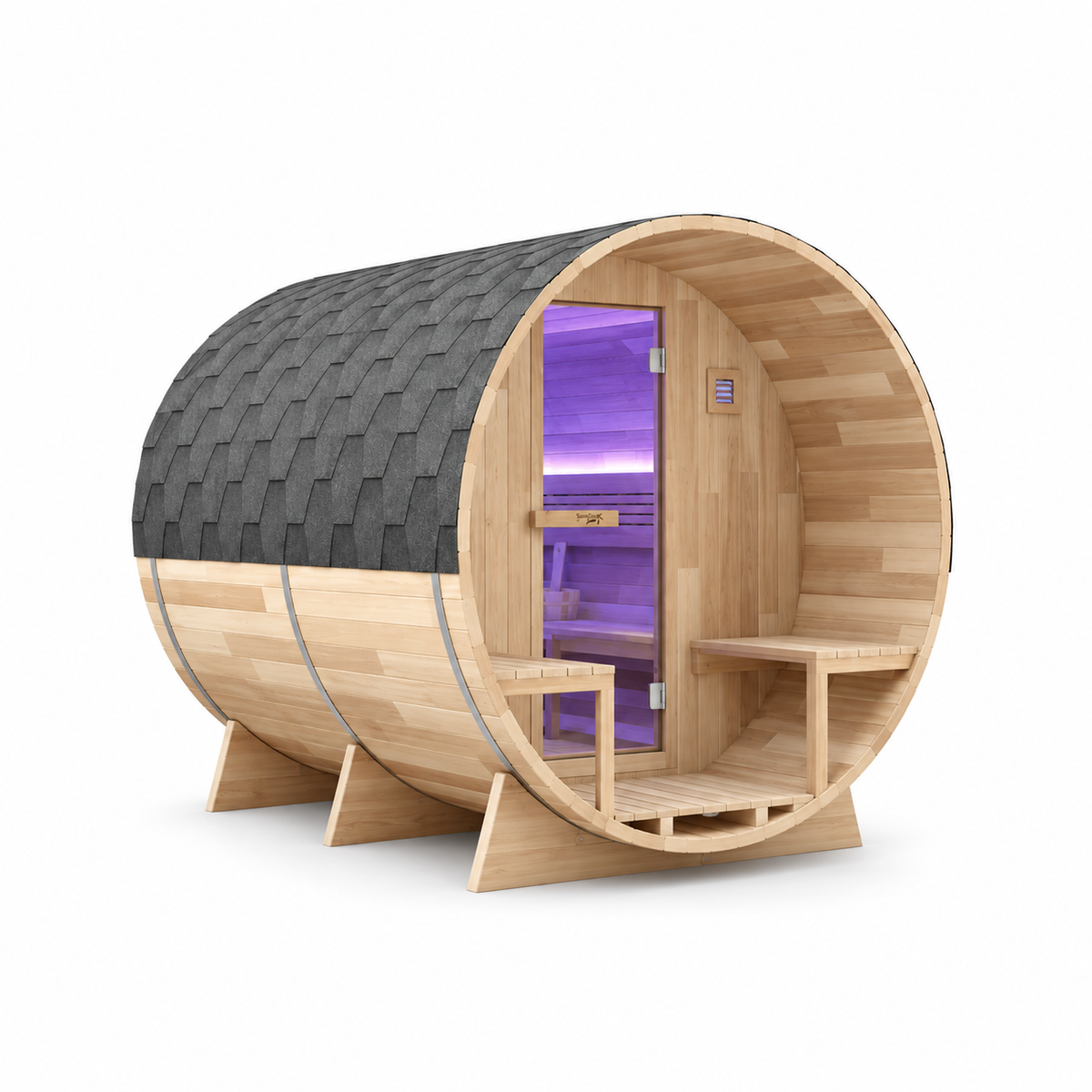 variant-with front porch, SaunaSpa 4-6 Person Outdoor Barrel Sauna with front porch in white cedar