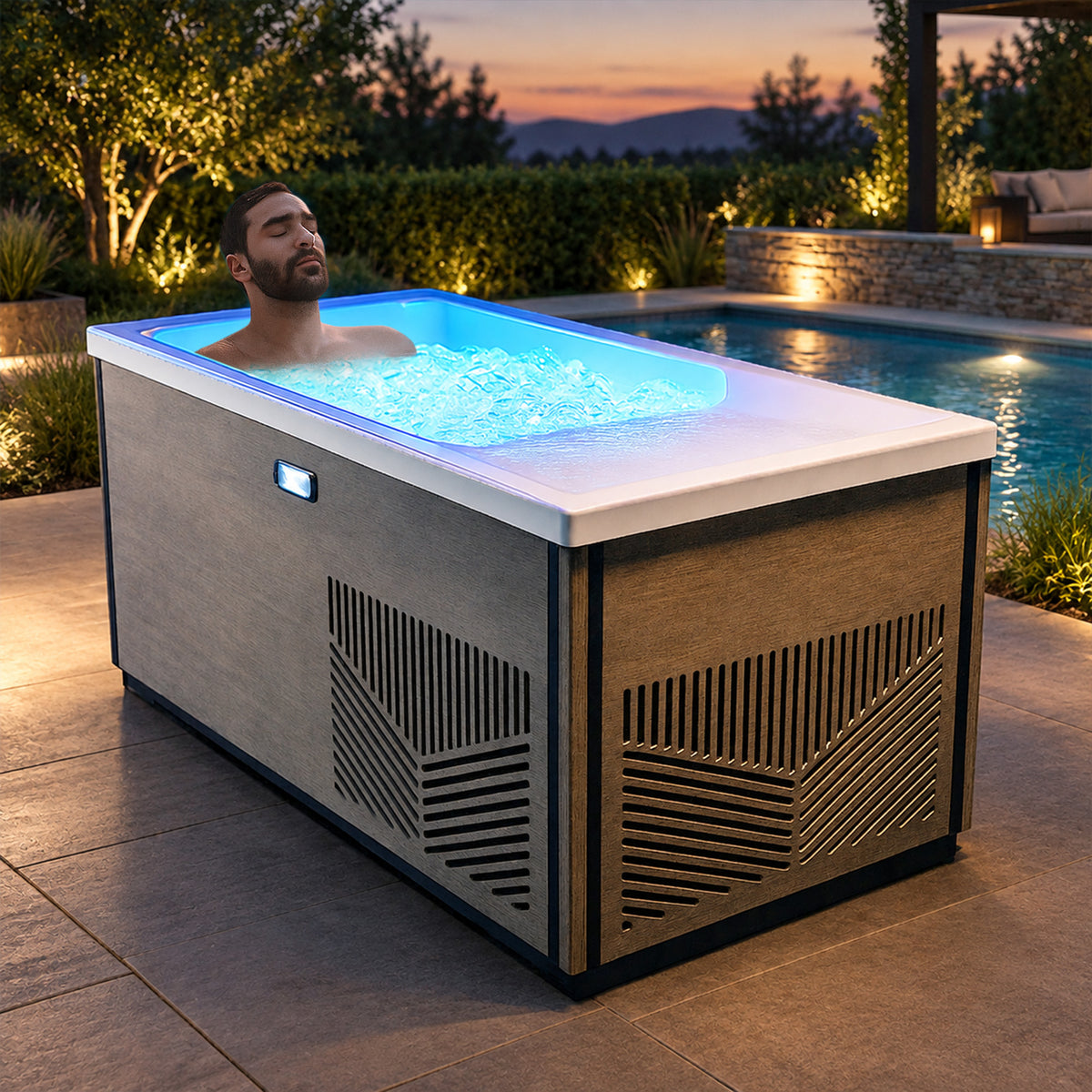 K-Plunge Icebed All-in-One Cold Plunge and Hot Tub in a home setting